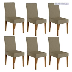 Conjunto 6 Cadeiras Estofadas 96cm X 44cm Carvalho/Bege