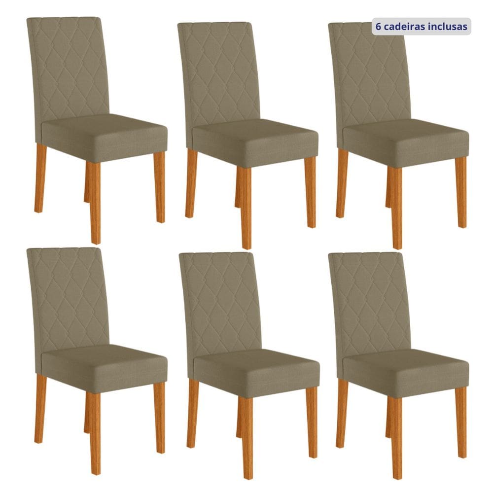 Conjunto 6 Cadeiras Estofadas 96cm X 44cm Freijó/Bege