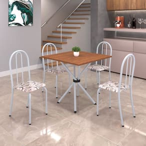 Conjunto de Mesa Tubular 70x70cm Tampo em Mdf com 4 Cadeiras Ane B Arabesco/ Branco