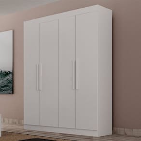Guarda-roupa 04 Portas, Detalhe Ripado Canada Branco