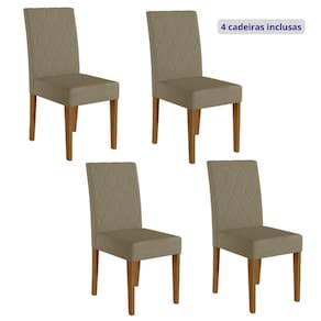 Conjunto 4 Cadeiras Estofadas 96cm X 44cm Jade Carvalho/Bege