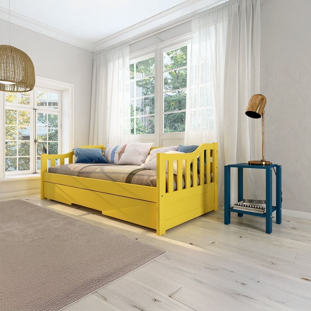 Bicama Solteiro American Estilo Sofá em Madeira Maciça Amarelo