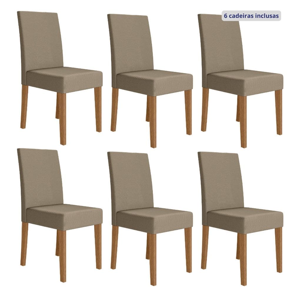 Conjunto 6 Cadeiras Estofadas 96cm X 44cm Carvalho/Bege