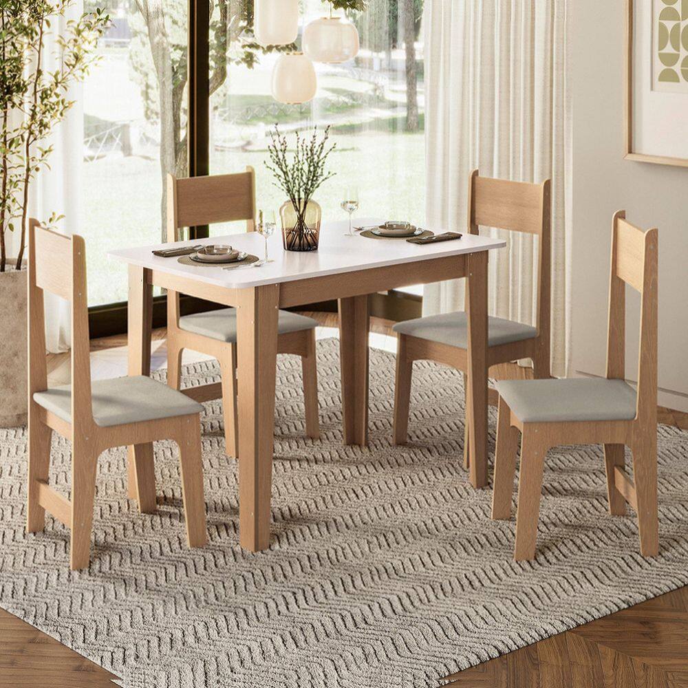 Conjunto Sala de Jantar Mesa Nicoli Retangular 110x68cm com 4 Cadeiras Delta Mel/Off White