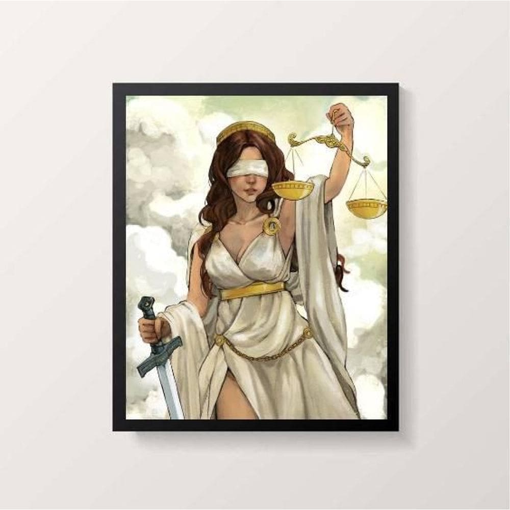 Quadro Decorativo Deusa Da Justiça Ii Moldura Preta 24X18Cm