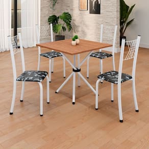 Conjunto de Mesa Tubular 70cm X 70cm Tampo em Mdf com 4 Cadeiras Sara Preto / Branco