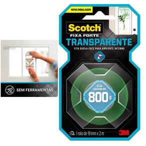 Fita Dupla Face Transparente 3M™ Scotch® Fixa Forte 12mm x 2m Uso Interno Alta Fixação
