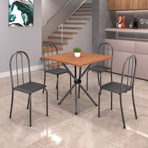 Conjunto de Mesa Tubular 70cm X 70cm Tampo em Mdf com 4 Cadeiras Ane B Preto / Martelado Prata