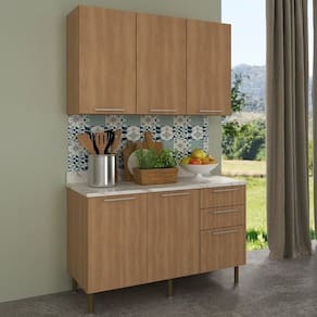 Cozinha Compacta 120cm 3 Peças, 5 Portas e 3 Gavetas Freijó