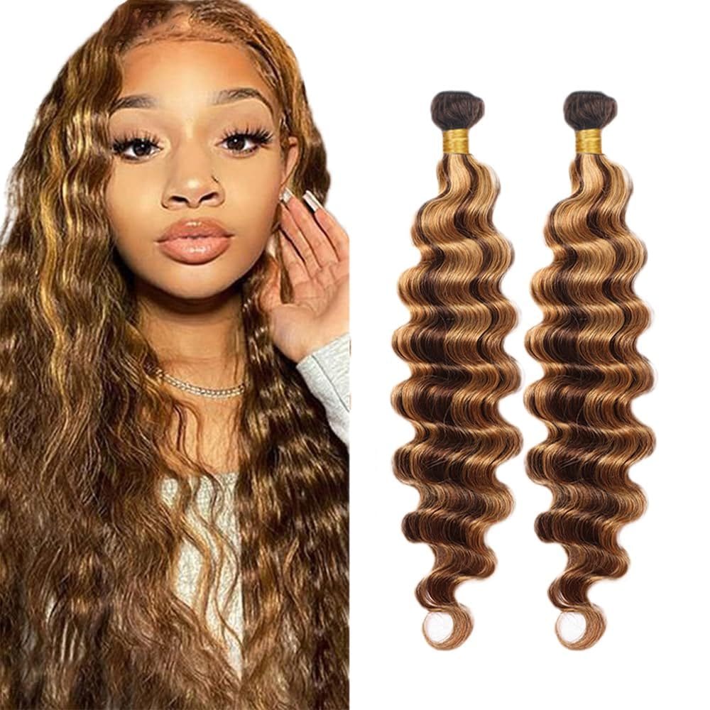 Pacotes de cabelo HRCeyOCR P4/27 Brown to Blonde Deep Wave 50-55cm