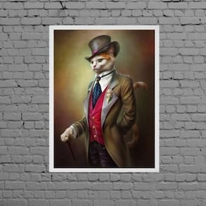 Quadro Gato Vestido De Gente 45X34Cm Madeira Branca