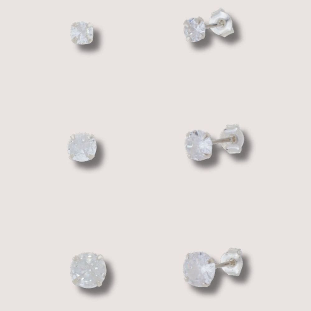 Trio de brincos Redondos 3mm em Prata 925