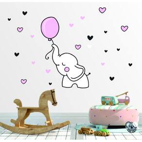 Adesivo De Parede Infantil Elefante Balão E Corações