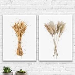 Quadros Trigo E Pampas Aquarela Moldura Branca 24X18Cm 2Un