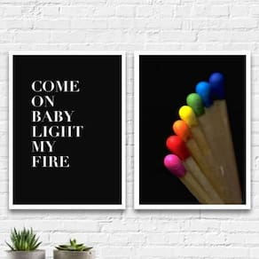 Kit 2 Quadros Come On Baby Light My Fire 33X24Cm