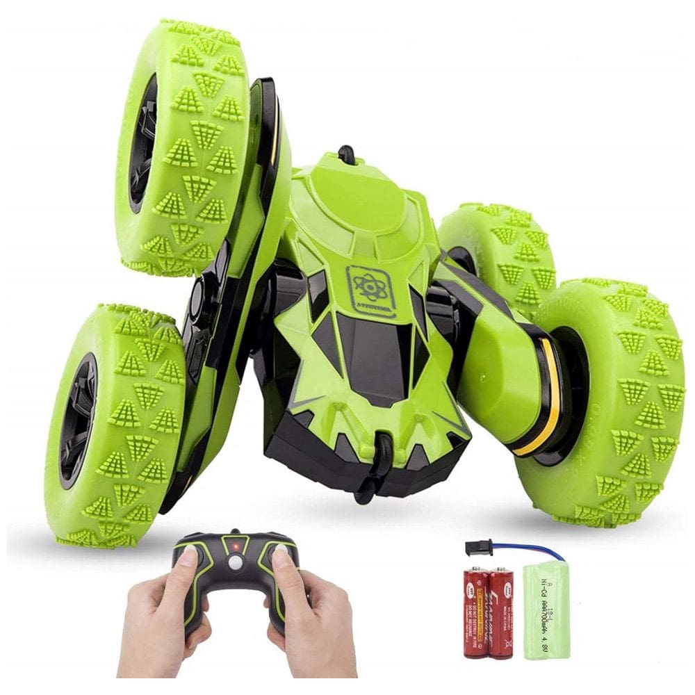 Mini Caminhão RC Verde Recarregável com Luzes LED, Controle Remoto Haktoys - Acrobacias, Rodopio e Capotamento, Modo Silencioso