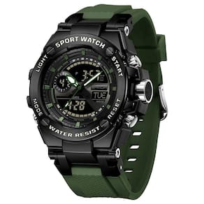Relógio Dual Display Digital Com Pulseira Silicone Multifuncional Impermeavel Verde