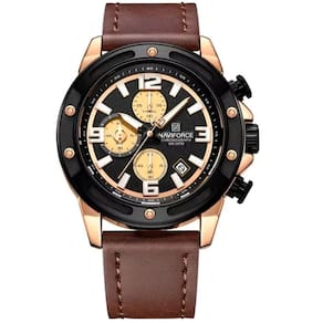 Relógio De Quartzo Masculino Multifuncional Com Cronógrafo à Prova D`água 3atm Marrom Dourado