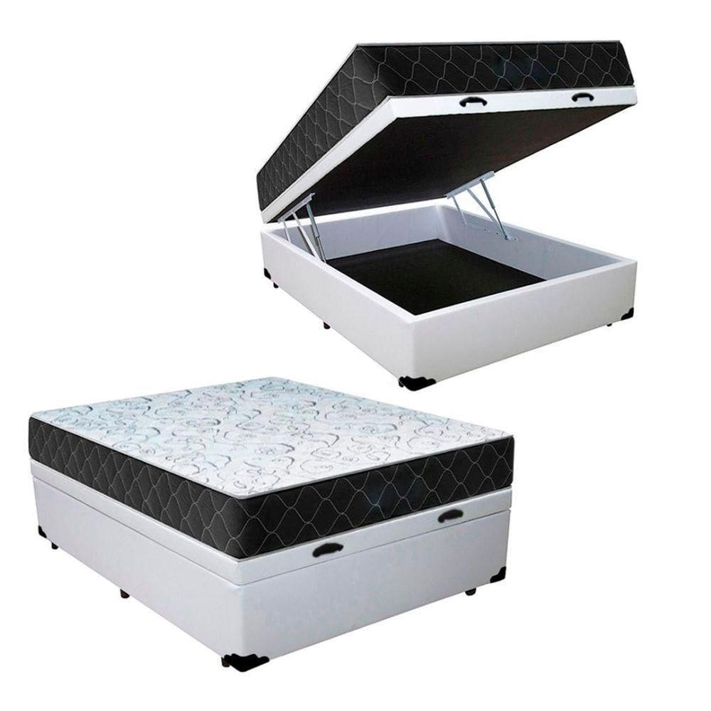 Cama Baú Casal Sintético Branco Com Colchão Espuma D33 Marrocos 30cm