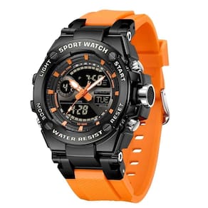 Relógio Dual Display Digital Com Pulseira Silicone Multifuncional Impermeavel Laranja