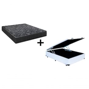 Cama Baú Casal 138 Tecido Sintético Branco Com Colchão Lisboa Bello Espuma D28 Preto