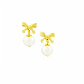 Brinco Delicado Laço Com Pérola Folheado A Ouro 18k