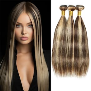 Extensões de cabelo QEUOPE Highlight Brown P4/613 Straight 22-26"