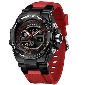 Relógio Dual Display Digital Com Pulseira Silicone Multifuncional Impermeavel Vermelho