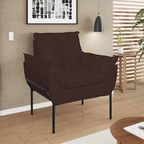 Poltrona Opala Reforçada Base Metal Preto Recepção Marrom