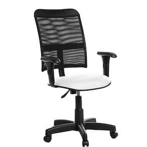 Cadeira De Escritório Giratória Tela Com Braço Branco Rv