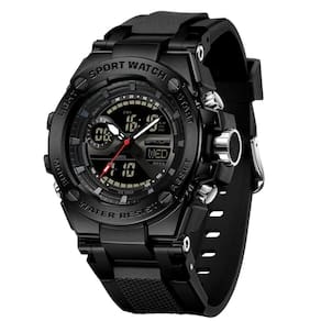 Relógio Dual Display Digital Com Pulseira Silicone Multifuncional Impermeavel Preto Fosco