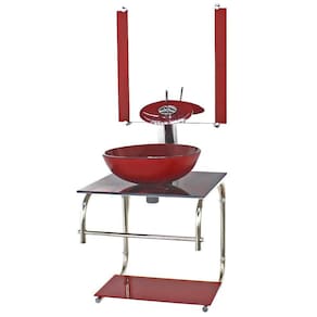 Gabinete 40Cm De Vidro Inox Cuba Redonda Marmore Avermelhado