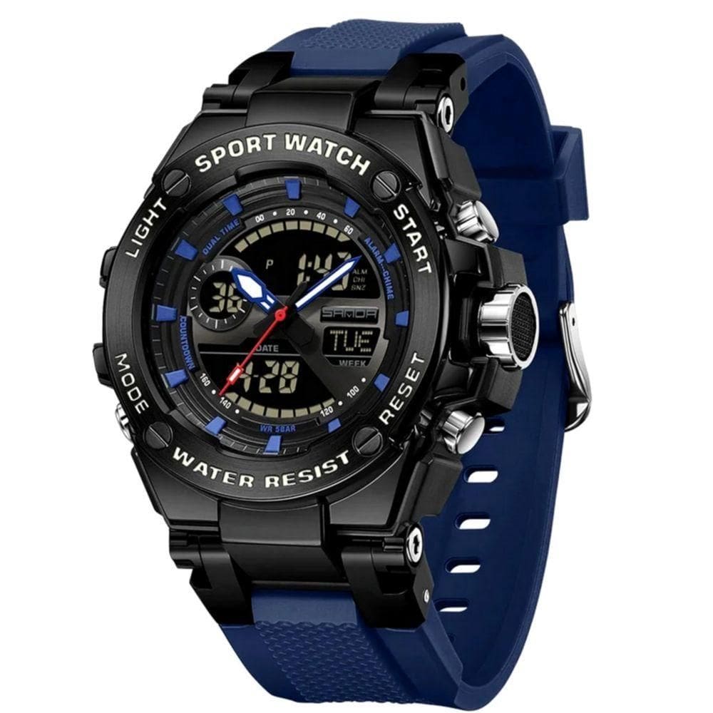 Relógio Dual Display Digital Com Pulseira Silicone Multifuncional Impermeavel Azul