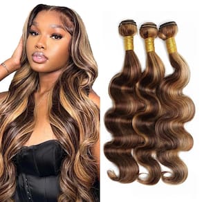 Extensões de cabelo QEUOPE P4/27 Body Wave Bundles 3 pacotes 56-66cm