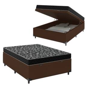 Cama Baú Viúva 128 Tecido Sintético Marrom Com Colchão Espuma D20 - Tampo Preto Bello 12cm