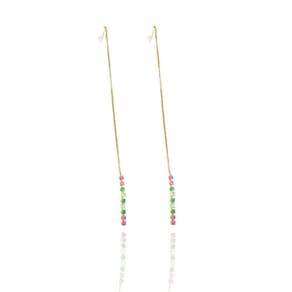 Brinco Fio De Corrente De Zircônias Coloridas Banhado Em Ouro 18k