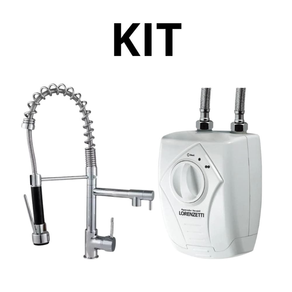 Kit Torneira Monocomando Escovada Cozinha + Aquecedor Lorenzetti Versátil 127V