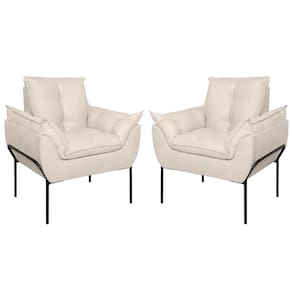 Kit 2 Poltronas Luxo Base Reforçada Metal Preta Bege