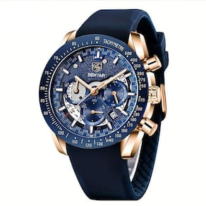Relógio, Cronógrafo, Movimento Analógico De Quartzo, De Pulso Esportivo Dourado E Azul
