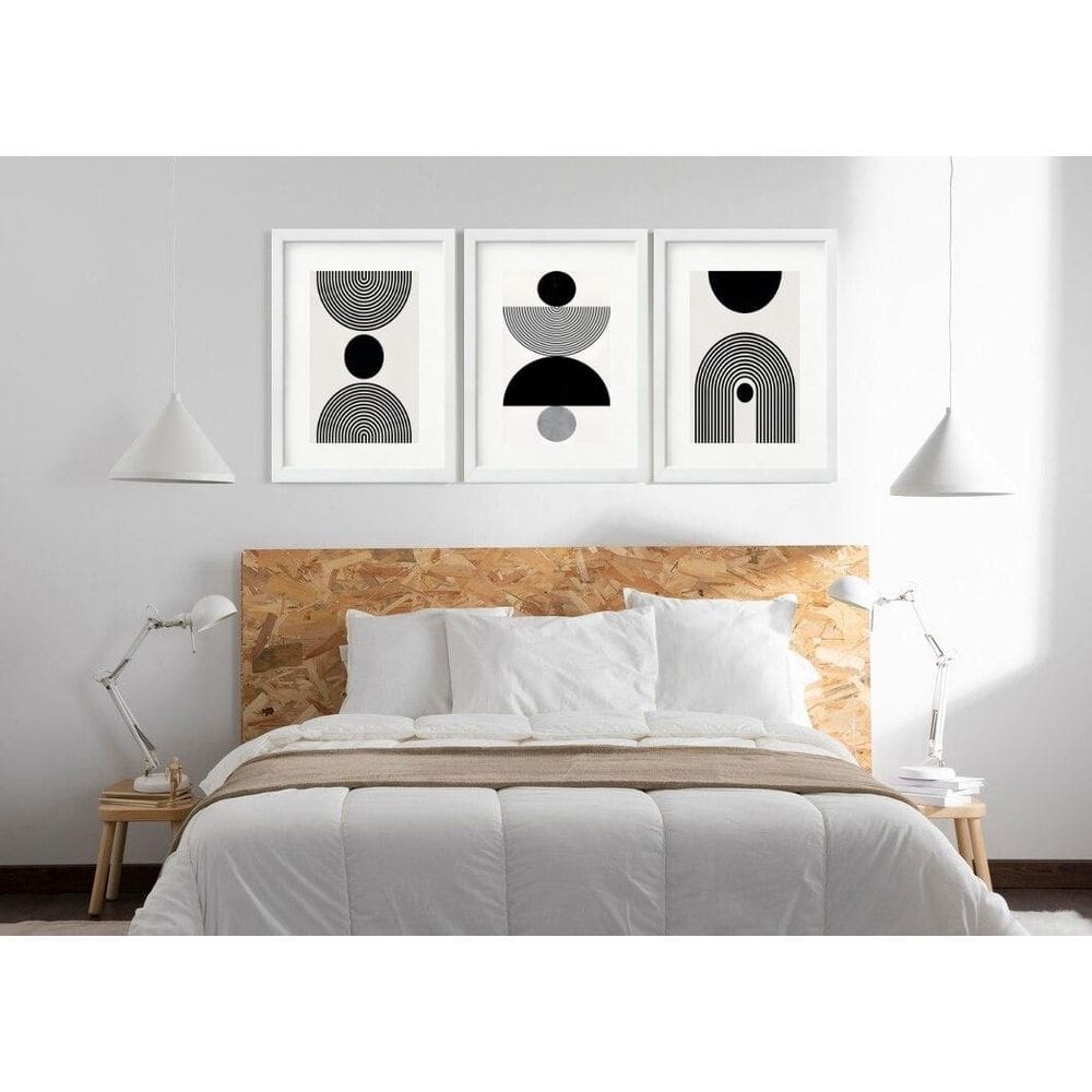 Kit 3 Quadros Grandes Abstratos Circulos Pretos 60X48Cm