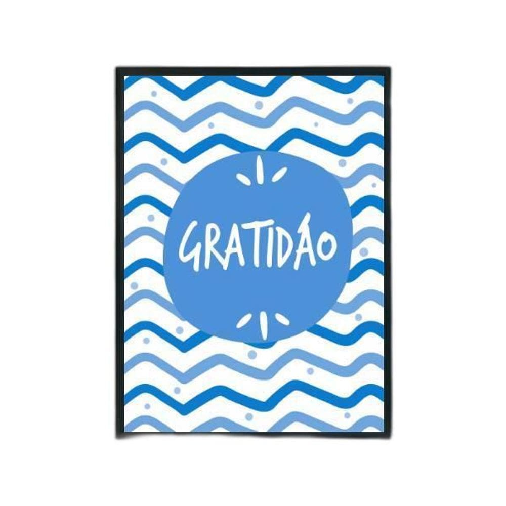 Quadro Palavra Gratidão Azul 45X34Cm Com Vidro Moldura Preta
