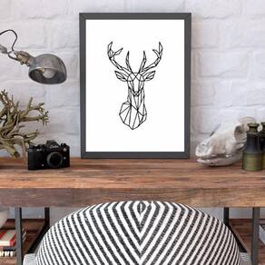 Quadro Decorativo Alce Geométrico 34X23Cm - Moldura Branca