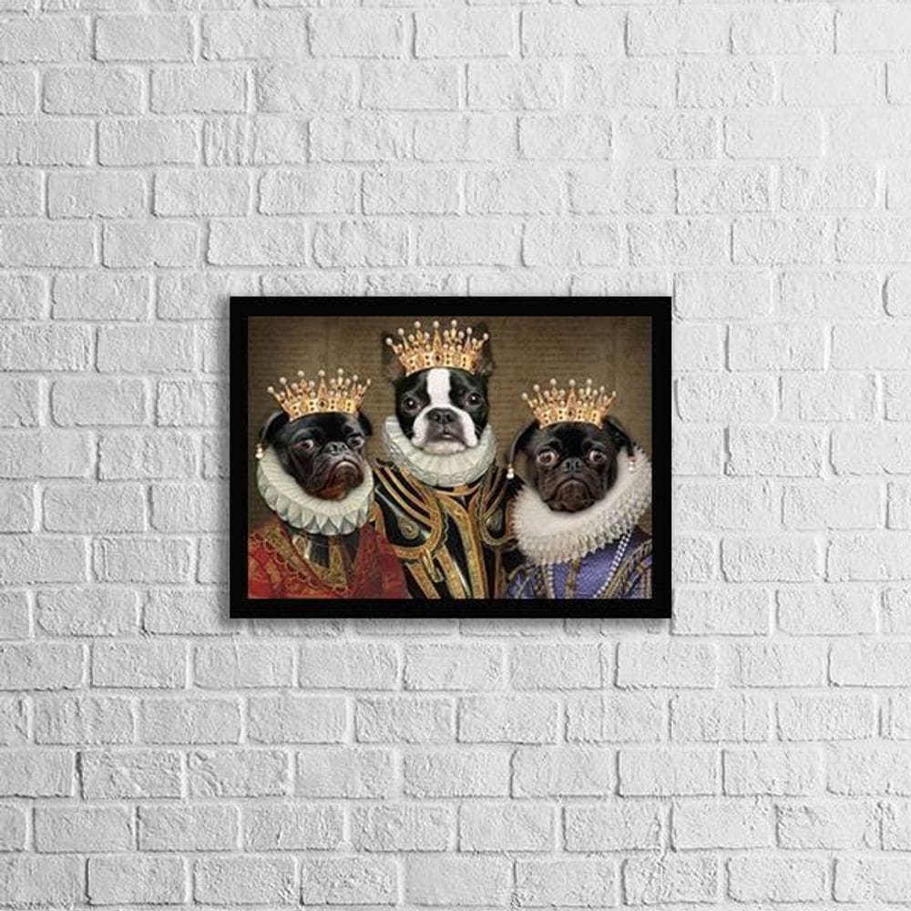 Quadro Cães Da Realeza 45X34Cm - Com Vidro Moldura Preta