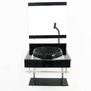 Gabinete De Vidro 60Cm Inox Com Cuba Chapeu - Preto