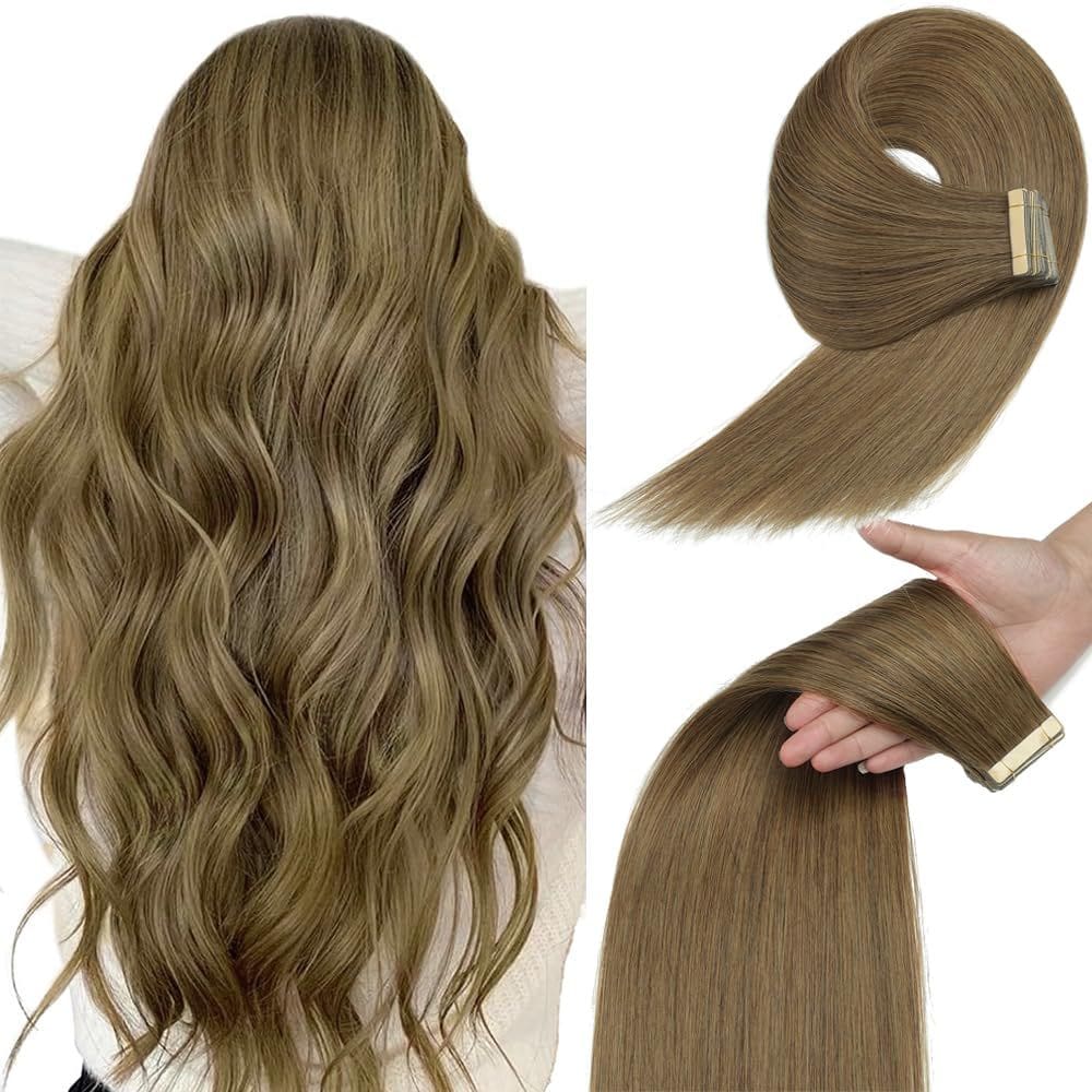 Fita adesiva em extensões de cabelo YDDM Ash Brown Straight 18 cm 20 unidades