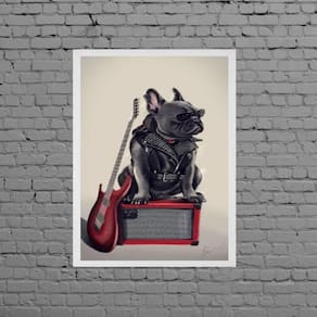 Quadro Bulldog Francês Rock 33X24Cm Moldura Branca