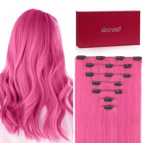 Extensões de cabelo ISWEET Straight Clip em 14 cm 95 g Pink Remy