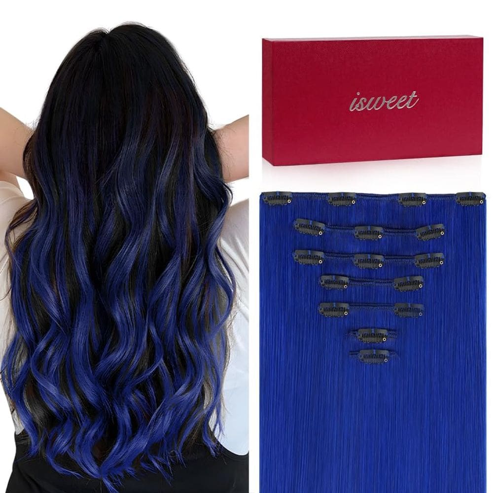 Extensões de cabelo ISWEET Straight Clip em 14 cm 95 g azul