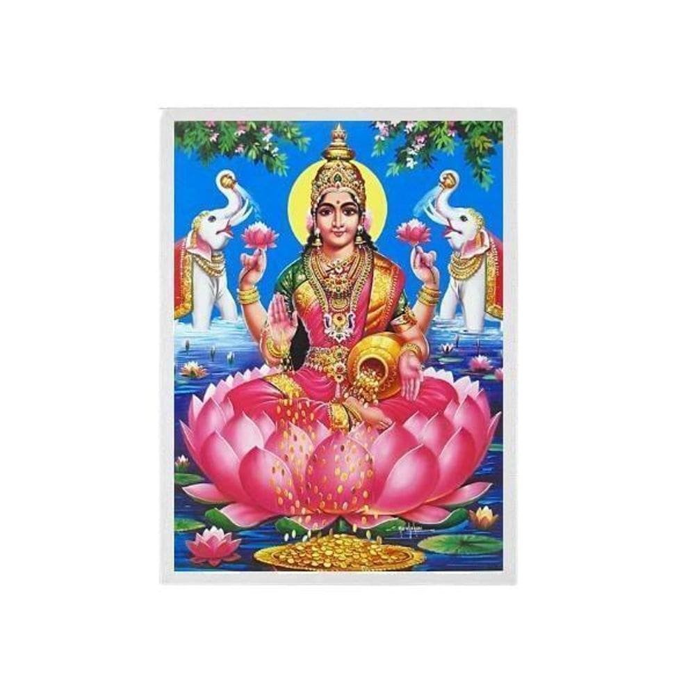 Quadro Decorativo Deusa Hindu Lakshmi Moldura Branca 33X24Cm
