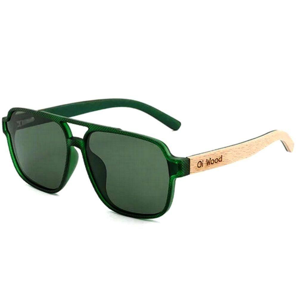 Óculos De Sol Unissex Quadrado Design Madeira Polarizado Com Proteção Uv400 Verde